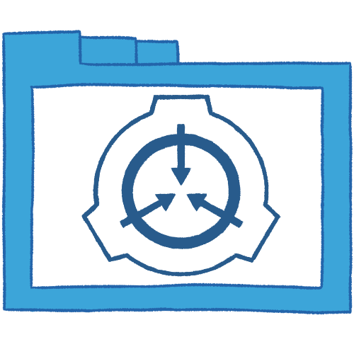 A hollow blue folder with thin lineart, which contains the SCP logo in medium-dark blue. The SCP logo is an outline of a circle with 3 square ridges, which has another circle outline inside it. This one is thicker and has 3 straight arrows overlapping it, which all point inward.